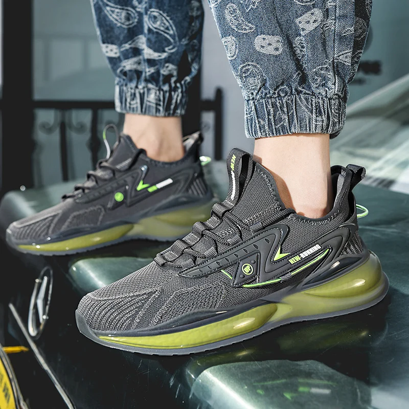 Men's Flying Woven Sneakers Shoes Popcorn Running Shoes Light Soft Sole Casual Shoes - Image 5