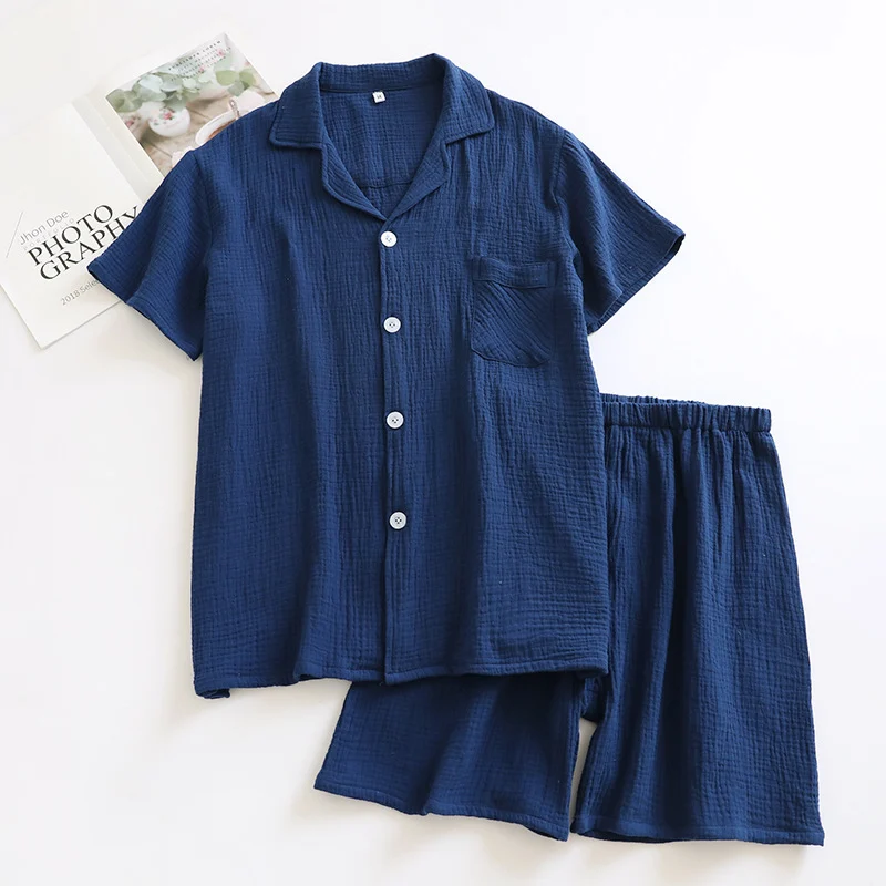 Men's Style Pajama Set - Crepe Short-Sleeve Top and Shorts - Image 2