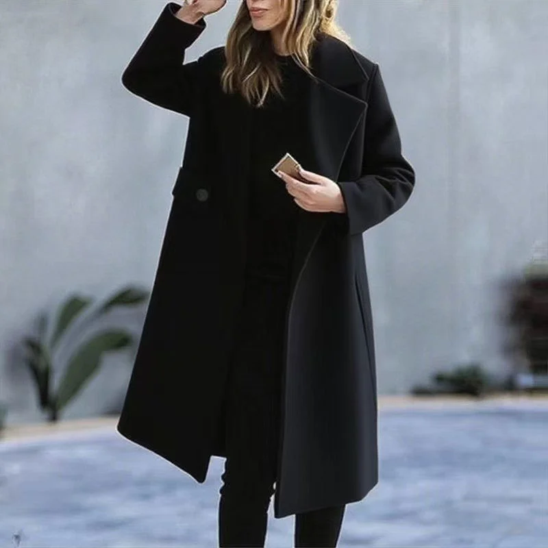 Solid Color Plus Size Coat Woolen Fall Winter Coat Women - imagine 5