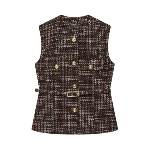 Women's Fashionable Belt Texture Top Vest