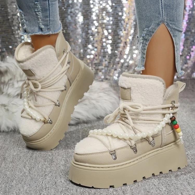 Women's Platform Snow Boots - Autumn Winter Warm Fleece-Lined Thick Cotton Boots - Image 4