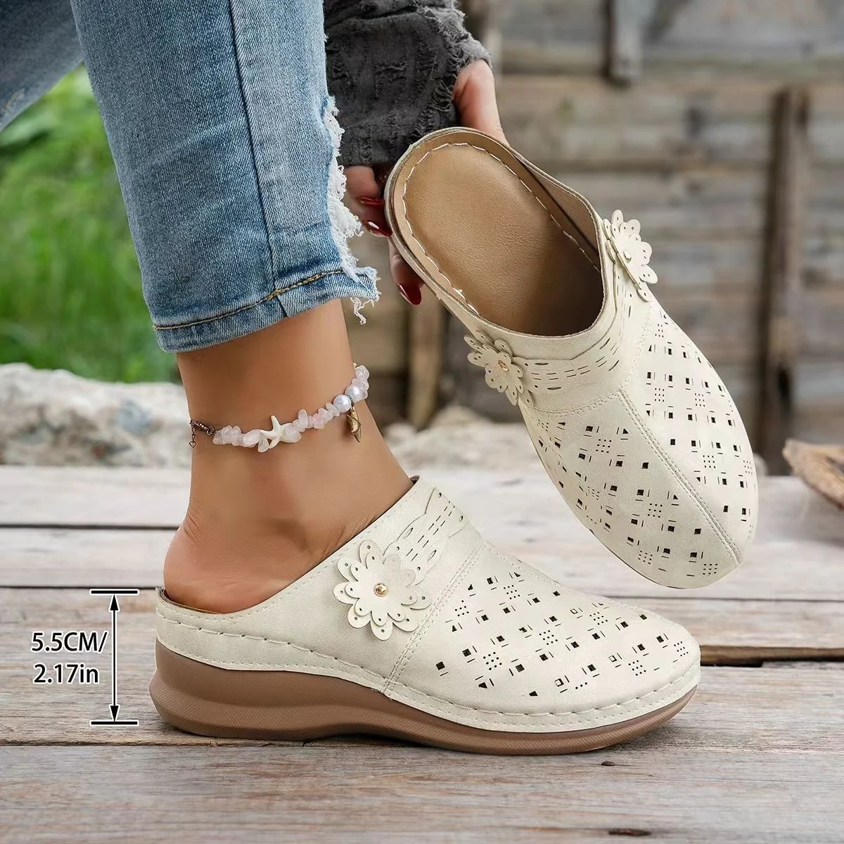 Women's Flower Wedge With Sandals Hollow - imagine 7