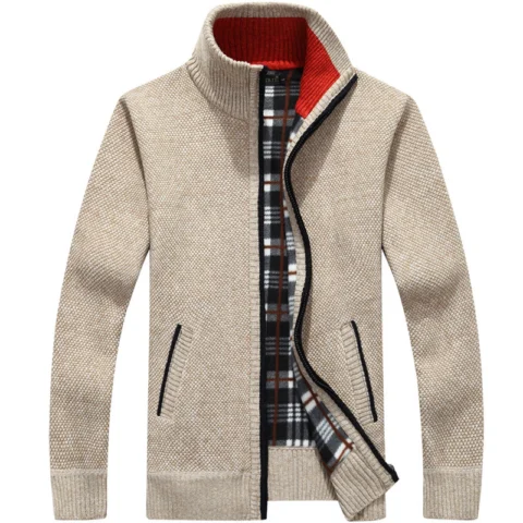 Men's Fleece-Lined Zipper Cardigan – Thick Warm Winter Sweater Jacket