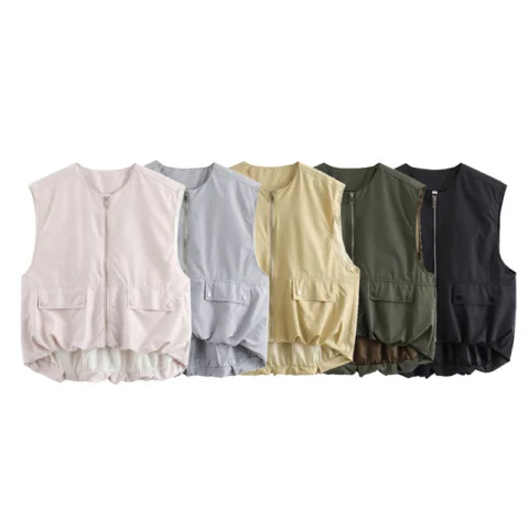 Pleated Hem Sleeveless Loose Vest