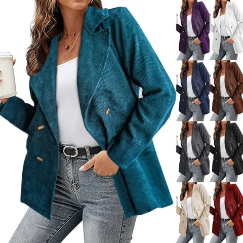 Women's Autumn And Winter Double-Breasted Small Suit Jacket Casual Corduroy Shirt Women's Clothing