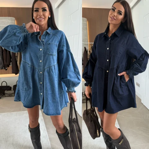 Women's Casual Shirt Button Long Sleeve Denim Dress