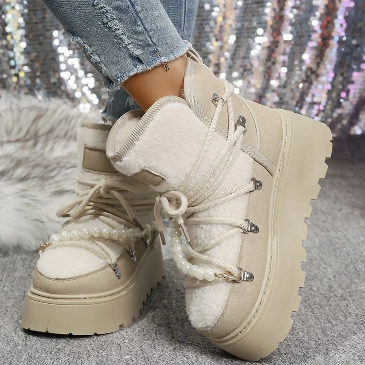 Women's Platform Snow Boots - Autumn Winter Warm Fleece-Lined Thick Cotton Boots - Image 6
